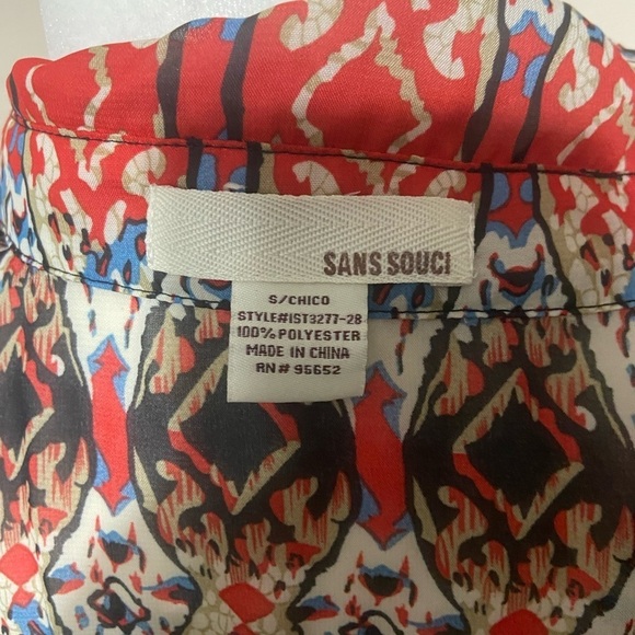 Sans Souci women's S semi sheer sleeveless artsy boho print button back top GUC - Picture 7 of 7